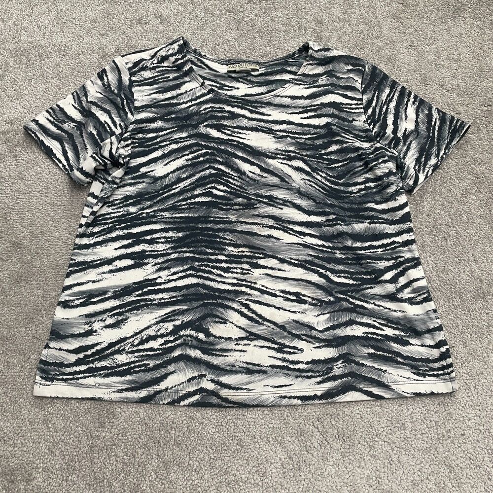 Notations Petite Zebra Print T-Shirt Womens Medium Multi Round Neck Short Sleeve